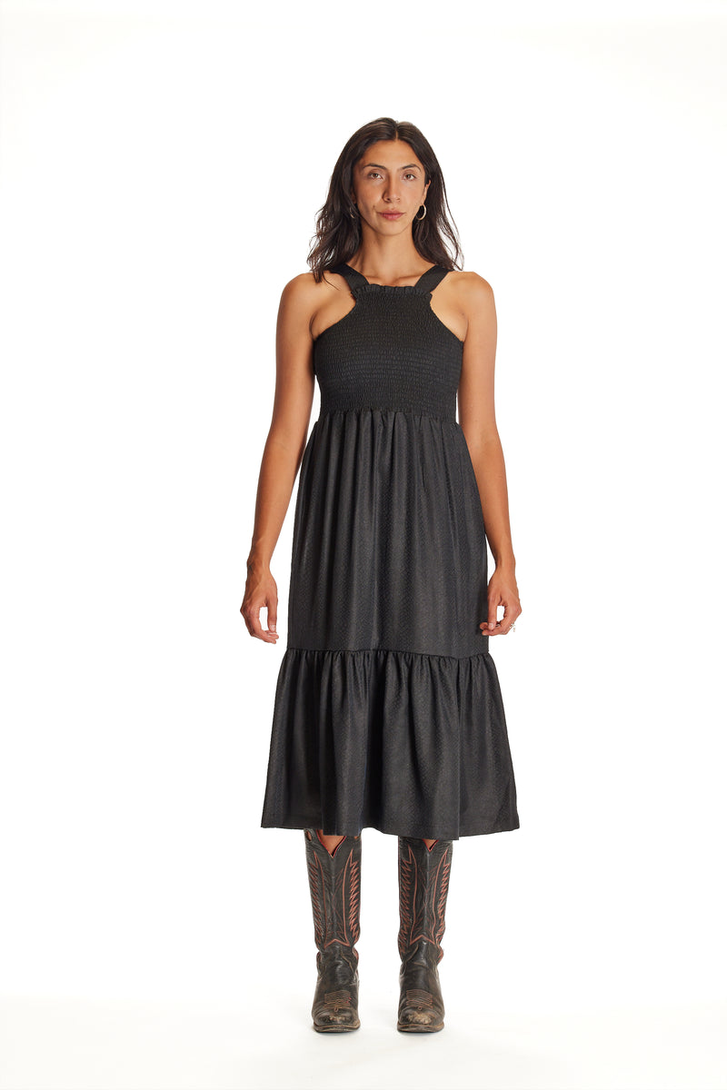 Black Cobra Smocked Apron Dress