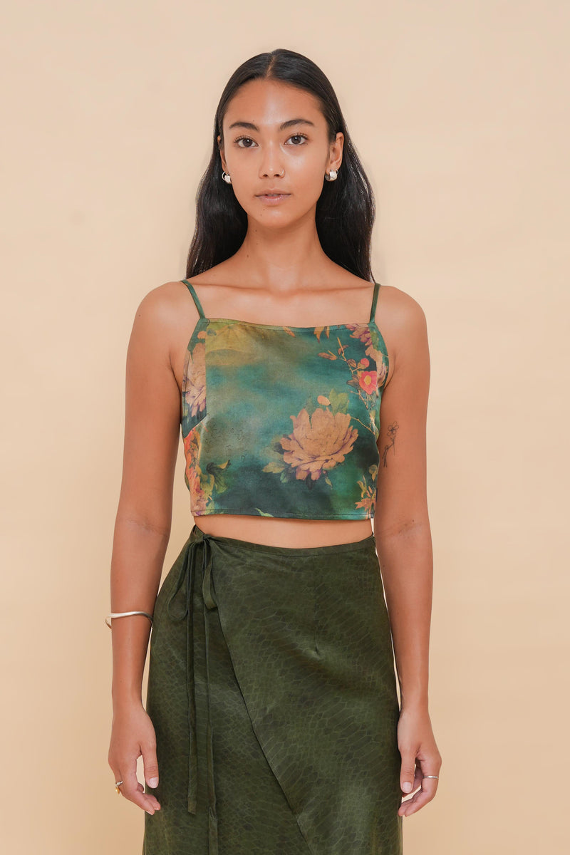 Floral Dawn + Rust Tie Back Top