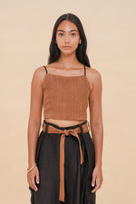 Black + Brown Raffia Tie Back Top