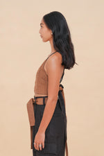 Black + Brown Raffia Tie Back Top