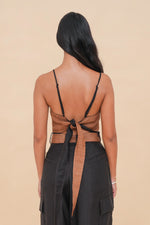 Black + Brown Raffia Tie Back Top