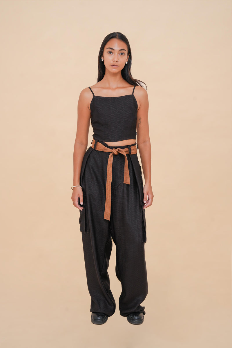 Black Raffia Cargo Pant