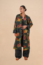 Reversible Midnight Peony + Obsidian Quilted Diamond Coat