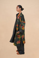 Reversible Midnight Peony + Obsidian Quilted Diamond Coat