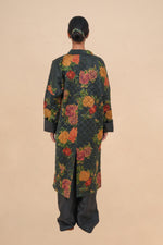 Reversible Midnight Peony + Obsidian Quilted Diamond Coat
