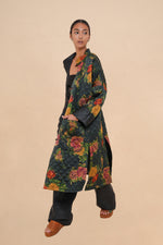 Reversible Midnight Peony + Obsidian Quilted Diamond Coat