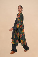 Reversible Midnight Peony + Obsidian Quilted Diamond Coat