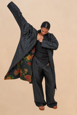 Reversible Midnight Peony + Obsidian Quilted Diamond Coat