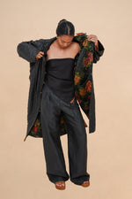 Reversible Midnight Peony + Obsidian Quilted Diamond Coat