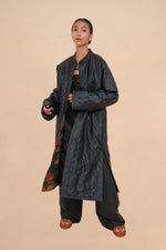 Reversible Midnight Peony + Obsidian Quilted Diamond Coat