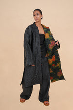 Reversible Midnight Peony + Obsidian Quilted Diamond Coat