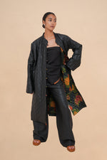 Reversible Midnight Peony + Obsidian Quilted Diamond Coat