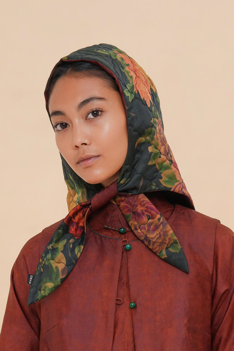Quilted Midnight Peony + Rust Balaclava