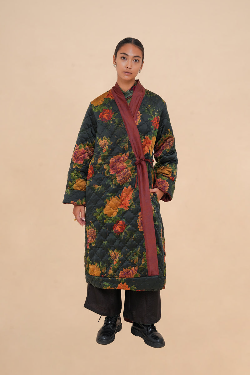 Reversible Midnight Peony + Rust Quilted Cloud Robe