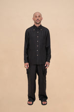 Black Raffia Classic Button Down