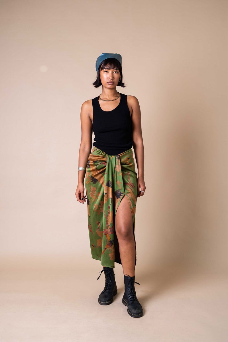 Verdant Cranes Midi Skirt