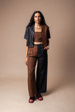Brown + Black Butterfly Cropped Camp Collar Shirt