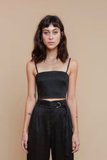 Black Plisse Spaghetti Crop Top