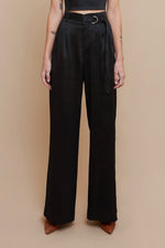 Black Plisse Belted Trouser