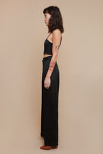 Black Plisse Belted Trouser