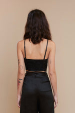 Black Plisse Spaghetti Crop Top
