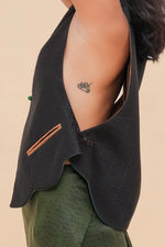 Black + Brown Raffia Reversible Vest