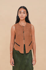 Black + Brown Raffia Reversible Vest