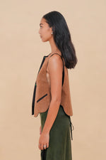 Black + Brown Raffia Reversible Vest