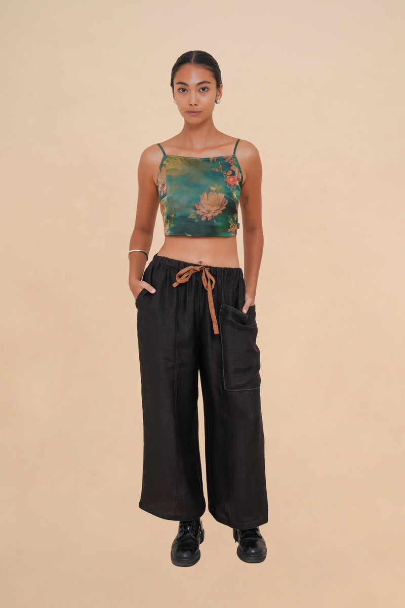 Black Raffia Drawstring Pant