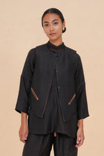 Black + Brown Raffia Reversible Vest