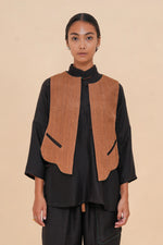 Black + Brown Raffia Reversible Vest