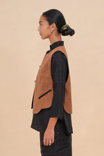 Black + Brown Raffia Reversible Vest
