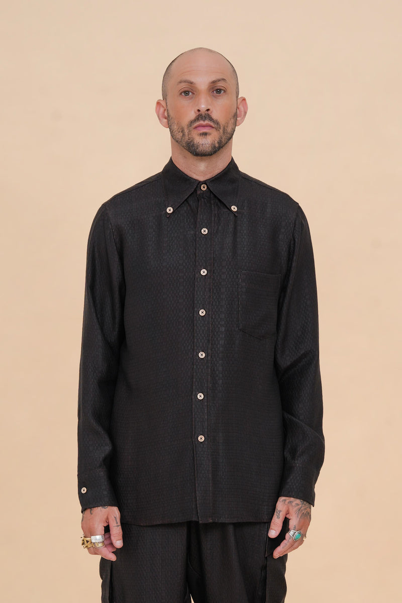 Black Raffia Classic Button Down
