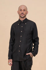 Black Raffia Classic Button Down
