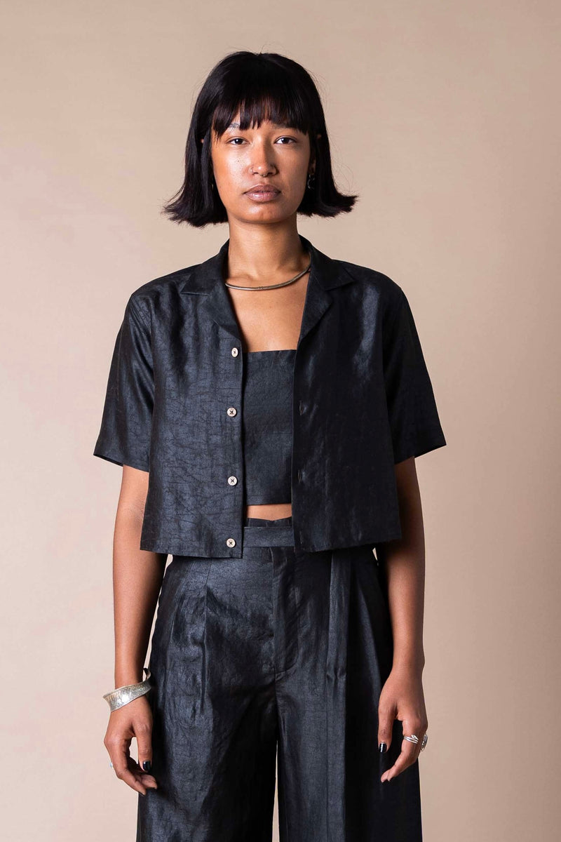 Obsidian Cropped Camp Collar Shirt