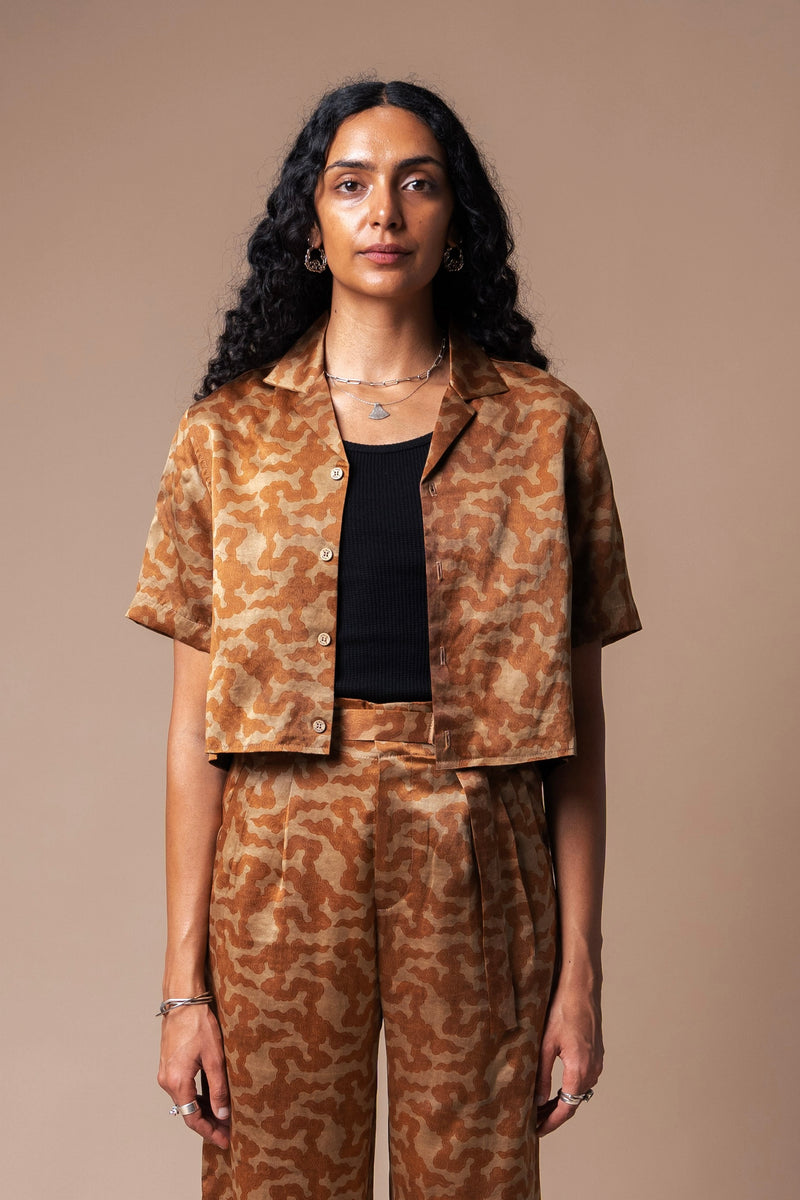 Golden Clouds Cropped Camp Collar Shirt