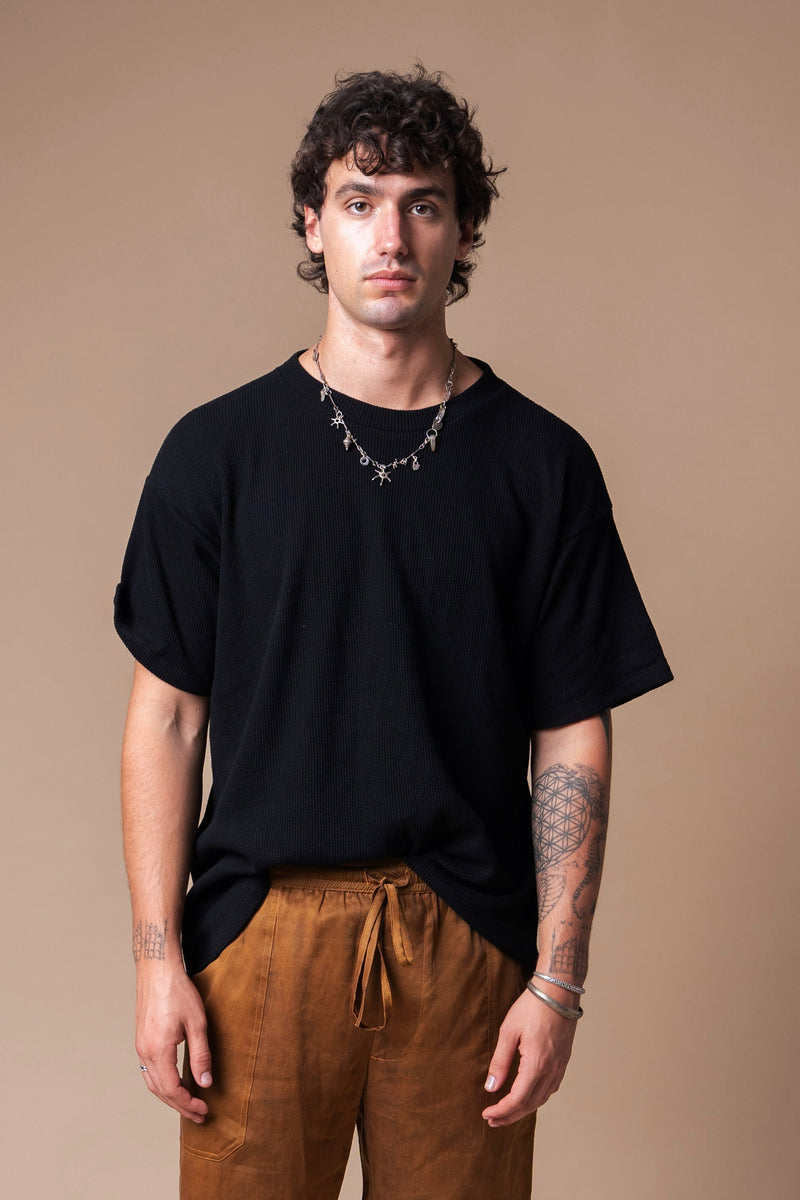 Black Organic Hemp/Cotton Waffle T-Shirt