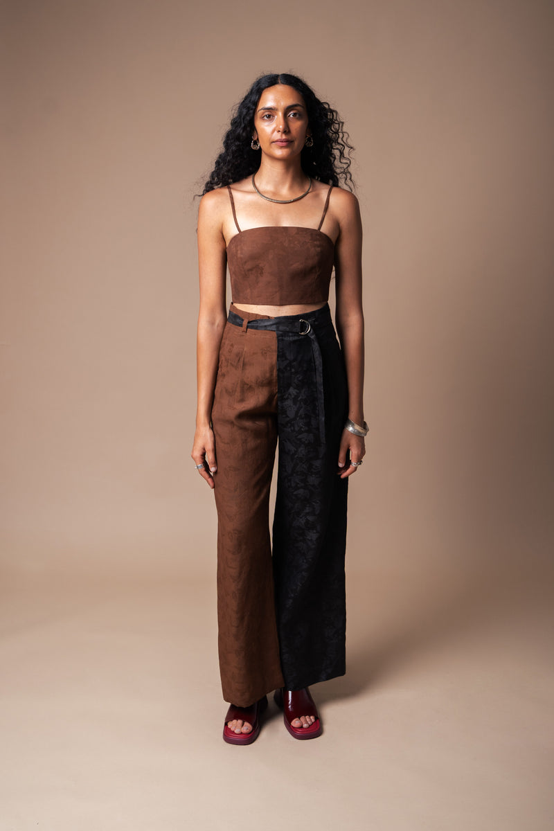 Brown + Black Butterfly Belted Trouser