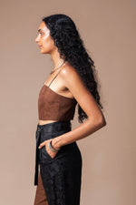 Brown Butterfly Spaghetti Crop Top