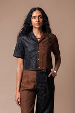 Brown + Black Butterfly Cropped Camp Collar Shirt