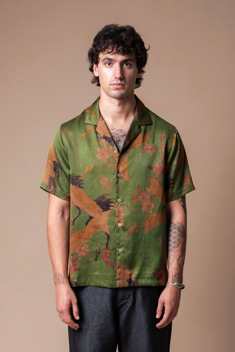 Verdant Cranes Camp Collar Shirt