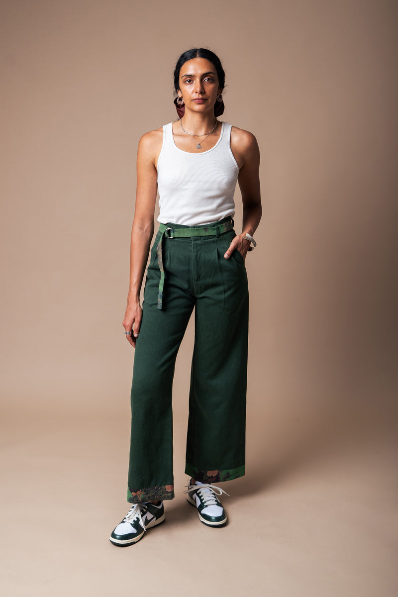 Green Organic Hemp/Cotton Twill Belted Trouser