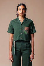 Green Organic Hemp/Cotton Cropped Camp Collar Shirt