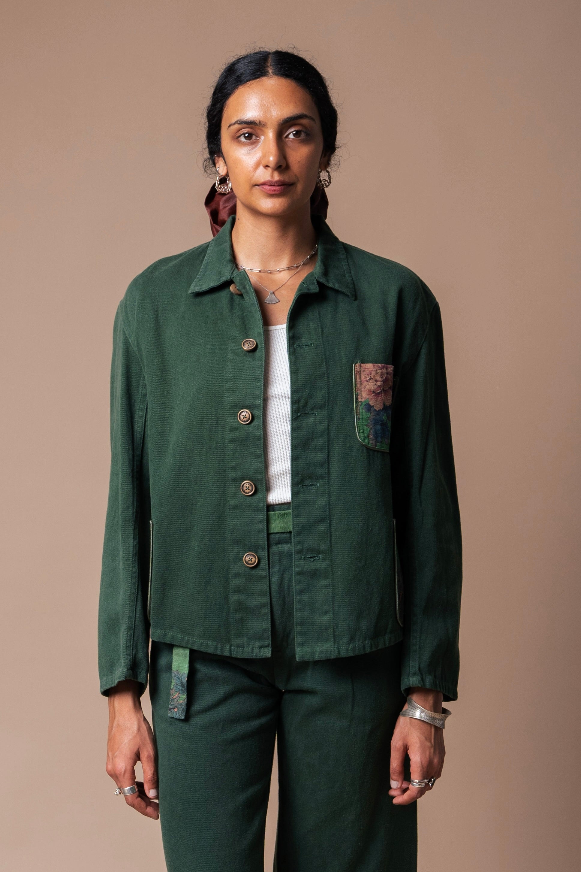 Green Organic Hemp/Cotton Cropped Camp Collar Shirt – Ziran
