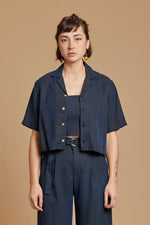 Indigo Cobra Cropped Camp Collar Shirt