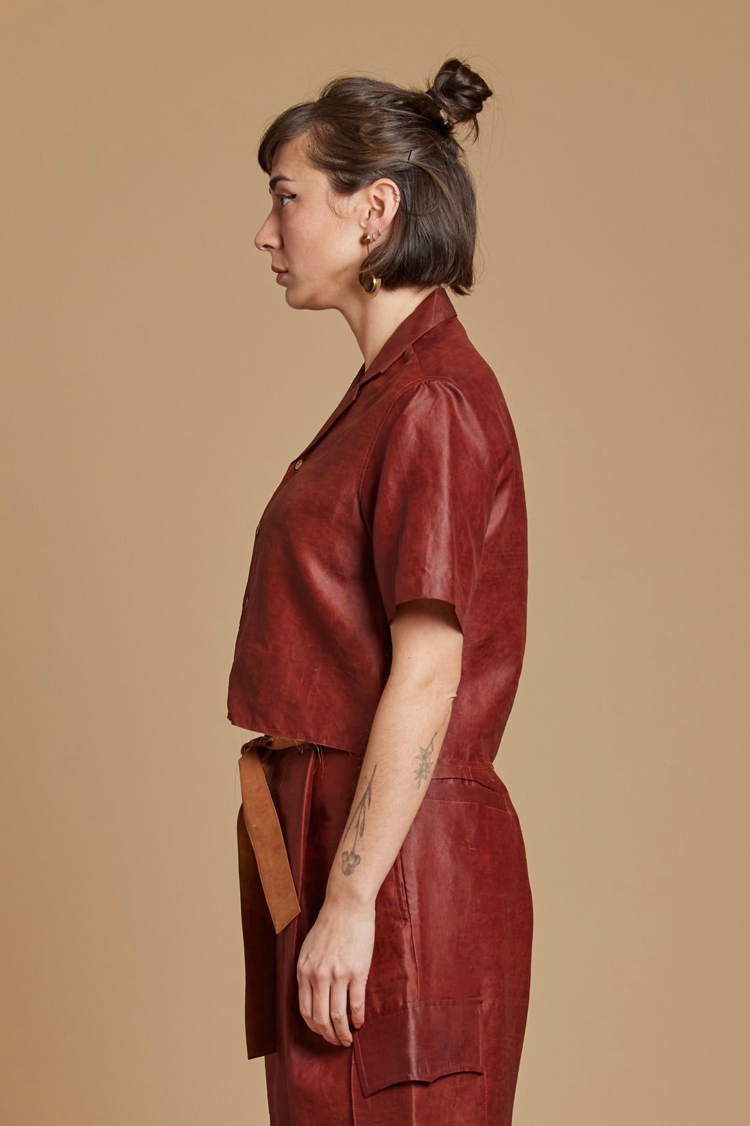 Rust Cropped Camp Collar Shirt