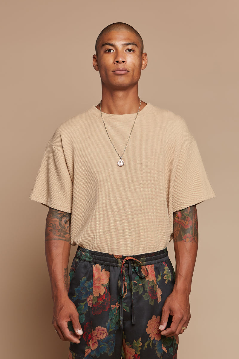 Tan Organic Hemp/Cotton Waffle T-Shirt