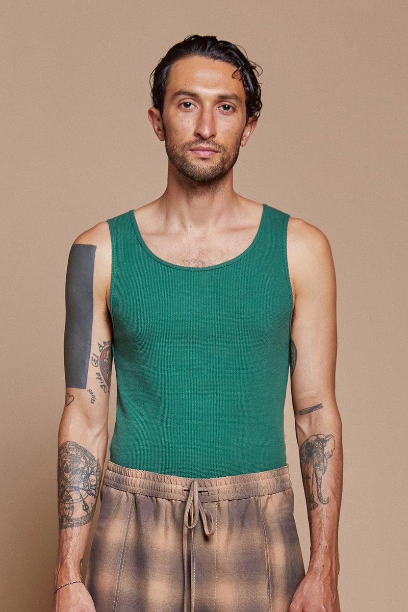 Green Organic Hemp/Cotton Waffle Undershirt